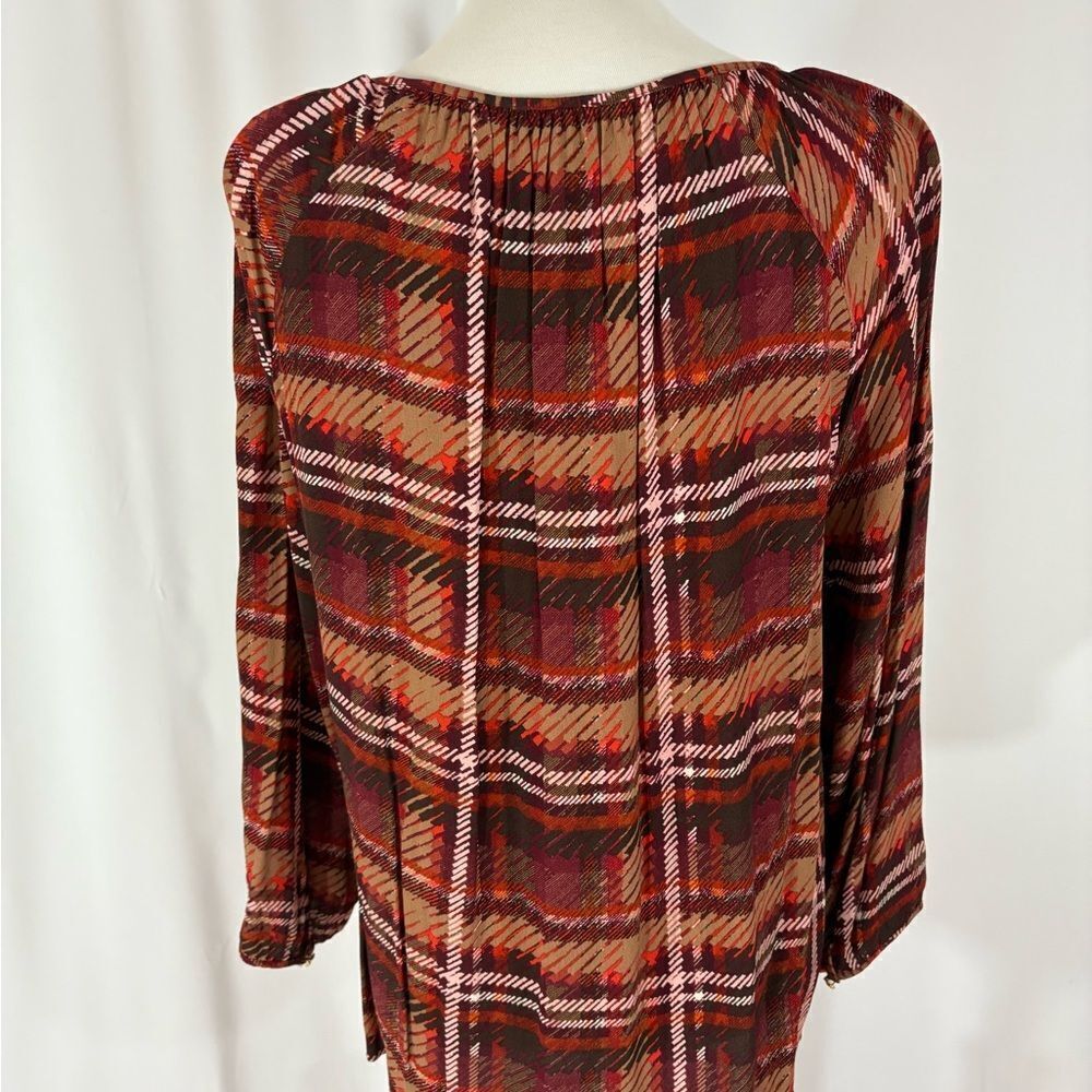 NWOT Talbots Brown/Orange Plaid Long Sleeve Top - Picture 4 of 6